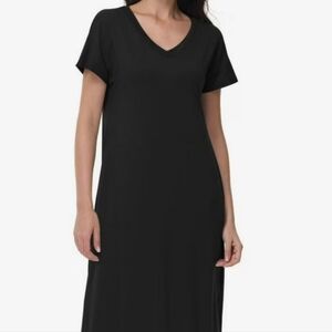 Isaac Mizrahi Black V-Neck Short Sleeve Maxi Tee Dress